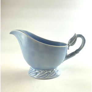 Vtg Vernon Kilns Native California Pottery Ceramic Gravy Boat Blue Leaf Pattern